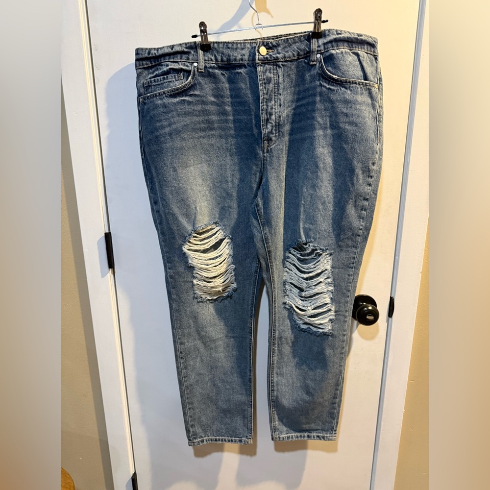 AFRM Boyfriend Jeans in Distressed Blue